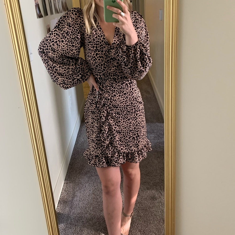 ASOS cheetah wrap dress with balloon sleeves